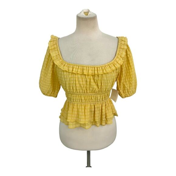 Lush Yellow Smocked Puff Sleeve Top Size Small NWT $33 MSRP - Picture 1 of 7